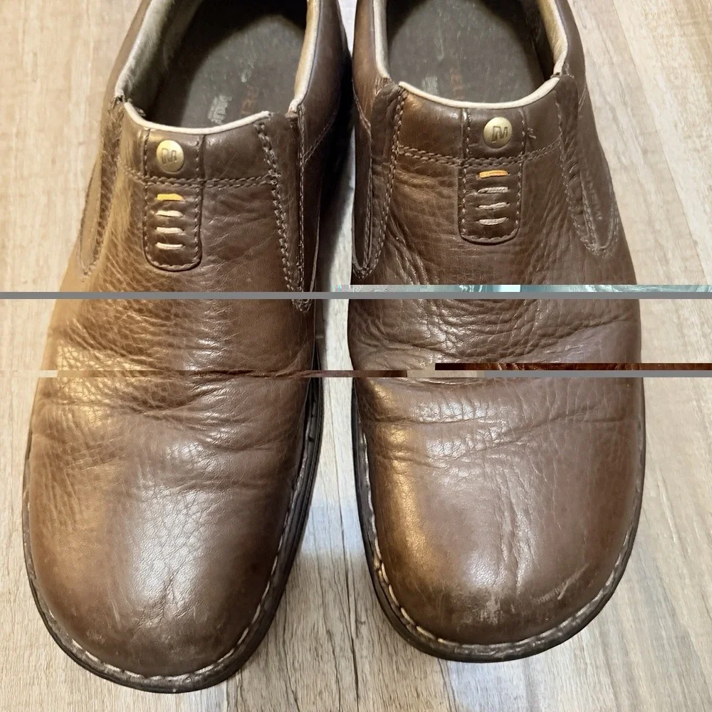 Merrell World Legend Brown Leather Slip On Loafers Mens 13 Comfort Shoes